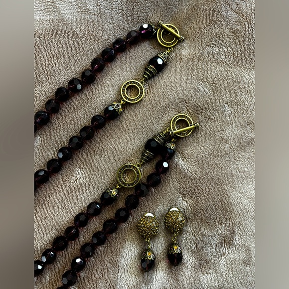 Heidi Daus Champagne Amethyst & Gold Double Necklace & Clip On Earrings Set - Picture 6 of 17